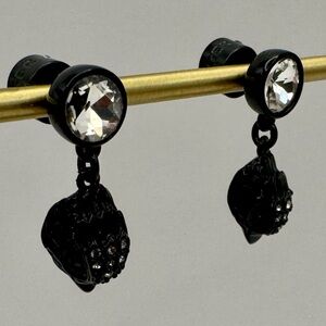 Kurt Geiger London Signature Stone Drop Earrings Black Pavé Eagle Head